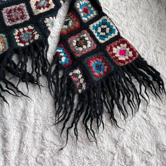 Sue Wong knit studio granny square crochet sweater fringe vintage Y2K wool L - Picture 7 of 14